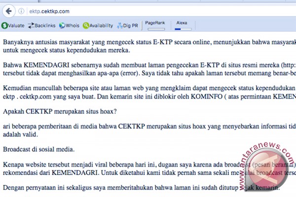 Kemkominfo blokir situs pengecekan rekam data e-KTP Kemkominfo blokir situs pengecekan rekam data e-KTP