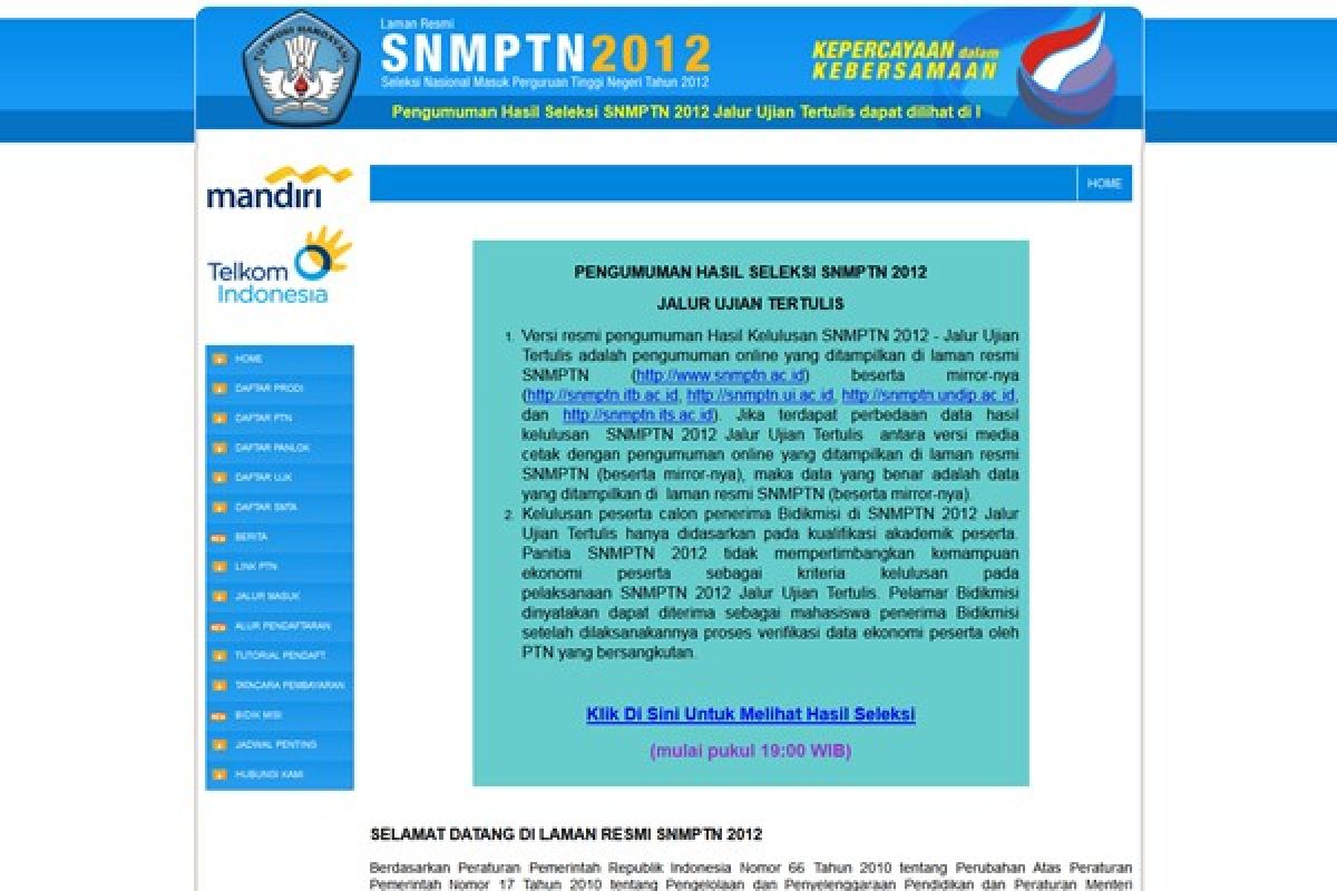 123.225 Peserta Lolos pada SNMPTN 2012