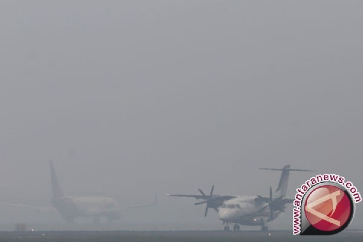 Karhutla Riau - Jarak pandang 800 meter akibat asap, Bandara Pekanbaru belum terganggu. Begini penjelasannya