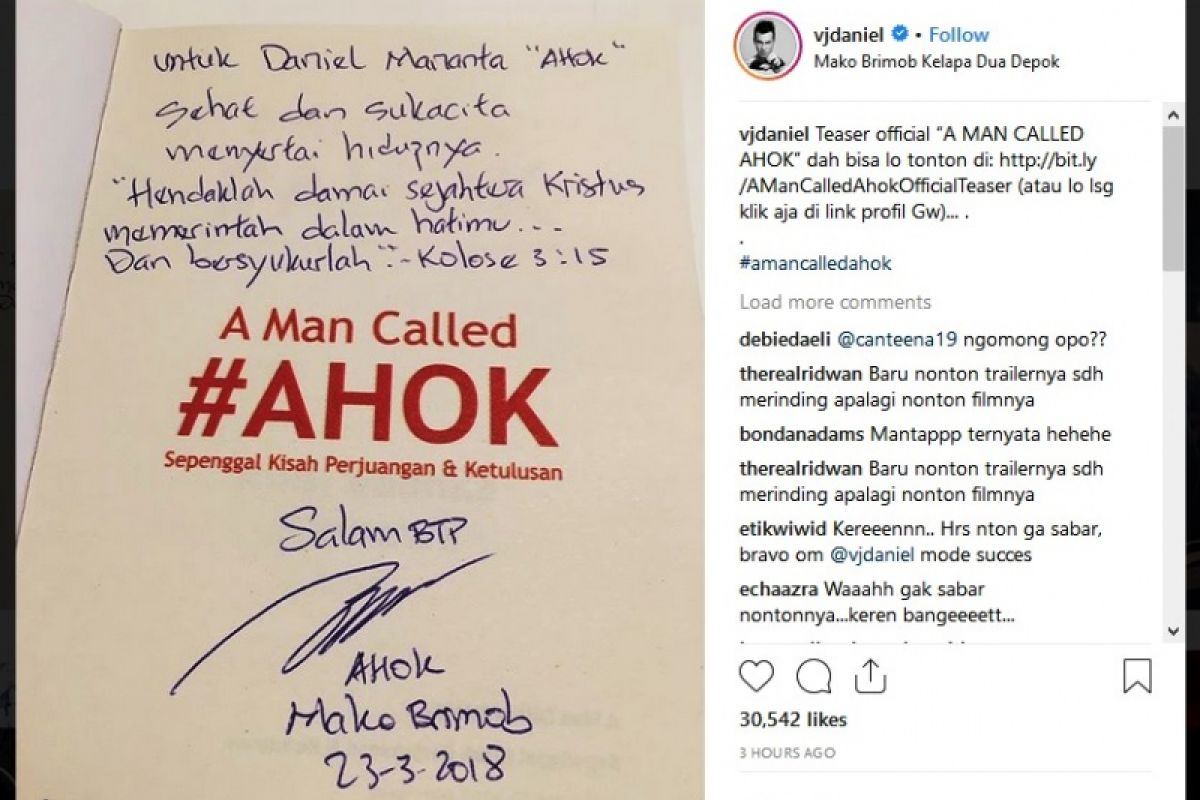 Kisah hidup Basuki Tjahaja Purnama "Ahok" diangkat ke layar lebar