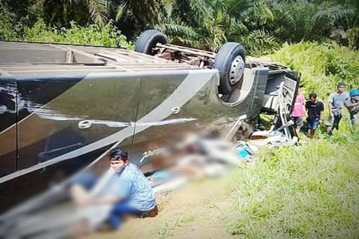 Bus sarat penumpang rute Pontianak-Sampit terbalik di Lamandau [VIDEO]