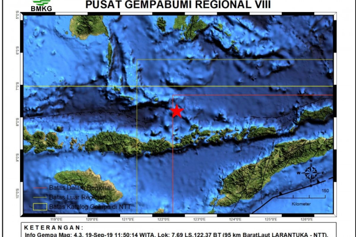 Gempa 4,3 guncang barat laut Larantuka