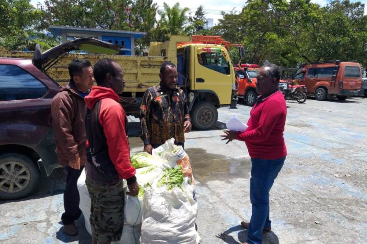 Masyarakat asli Jayawijaya bantu sayur-mayur untuk pengungsi terkait kerusuhan