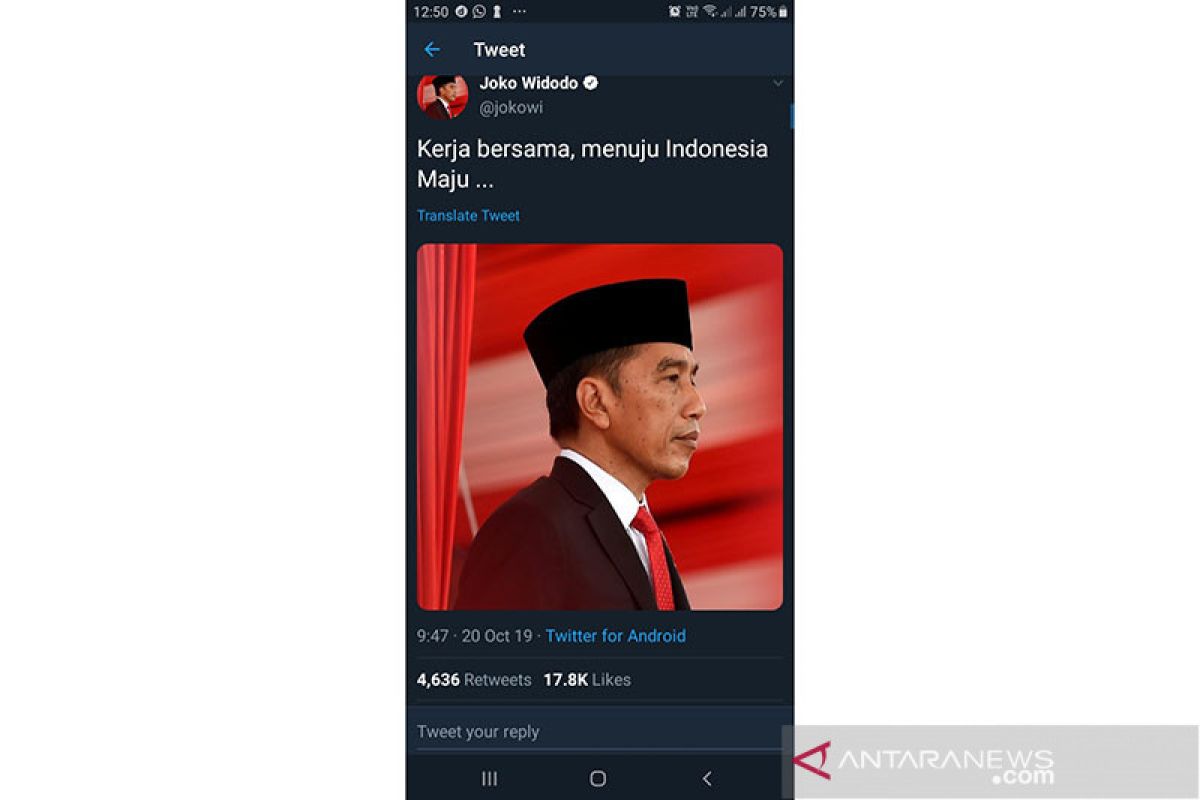 Jelang pelantikan, Jokowi men-tweet tentang kerja dan Indonesia Maju