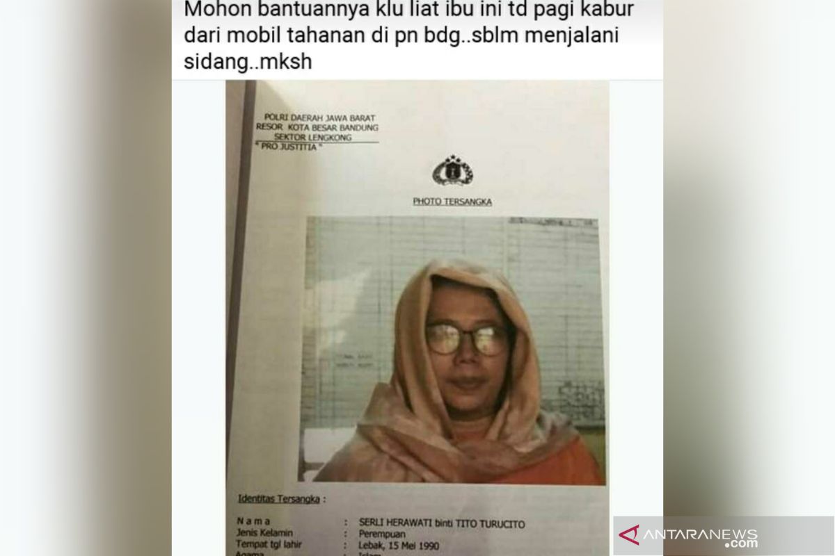 Seorang tahanan wanita kabur saat akan disidang