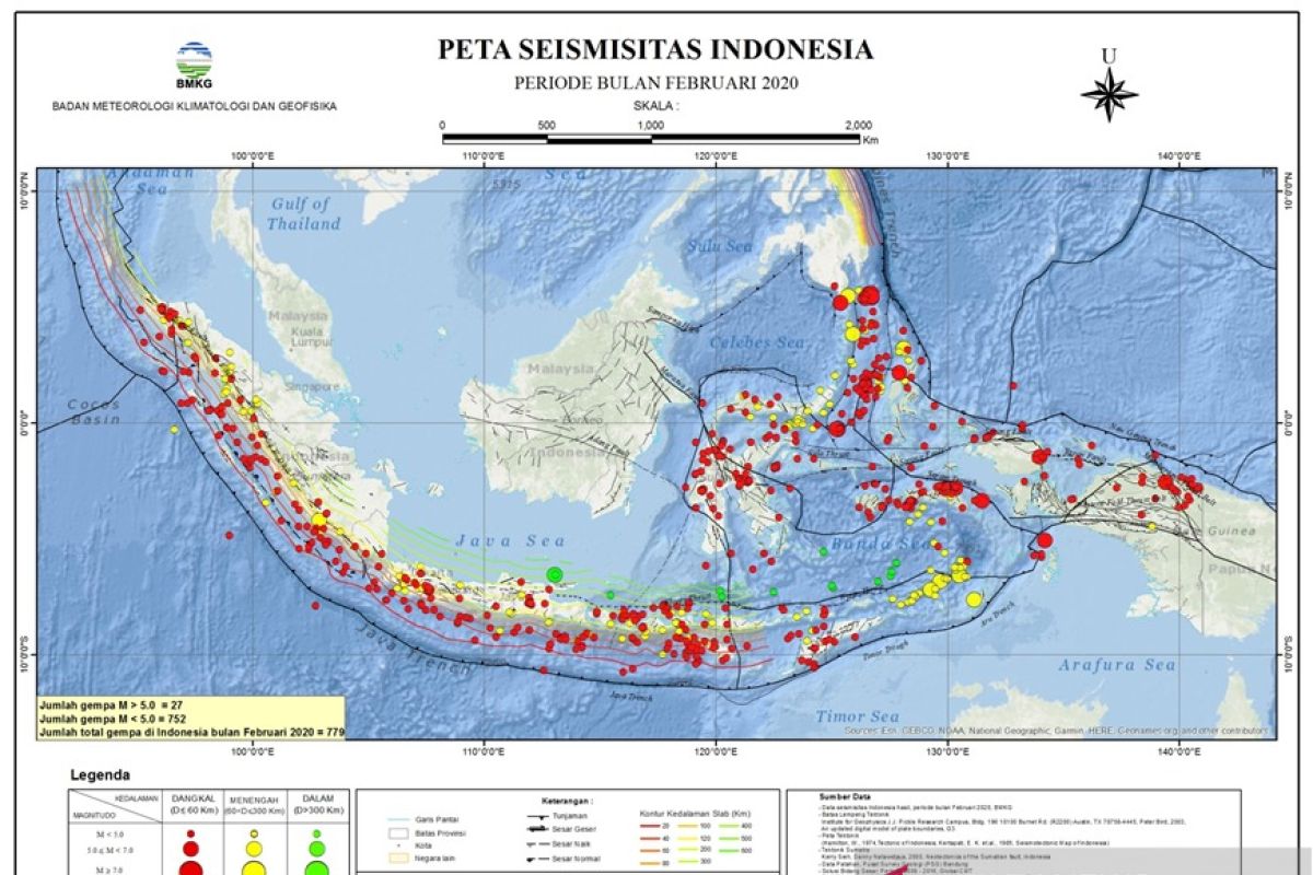 779 earthquakes recorded in February 2020 in Indonesia