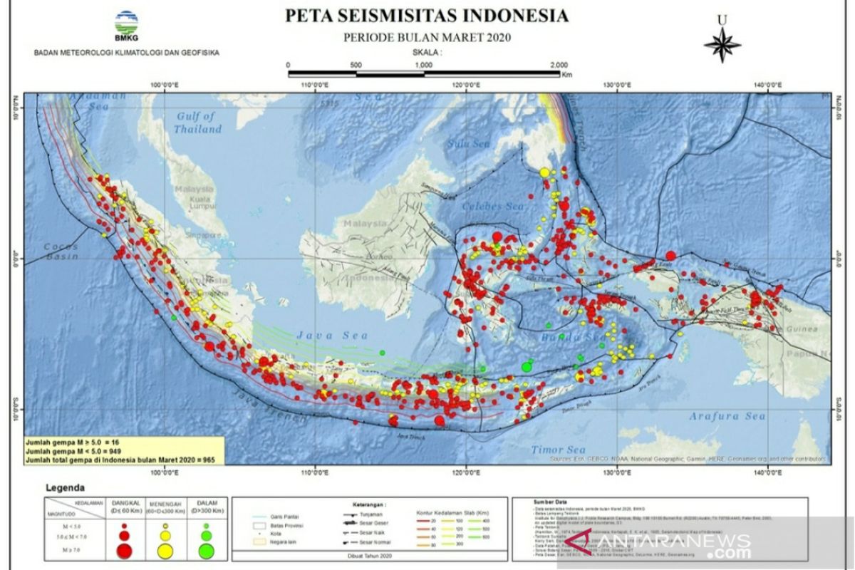 BMKG: 965 kali gempa terjadi sepanjang Maret