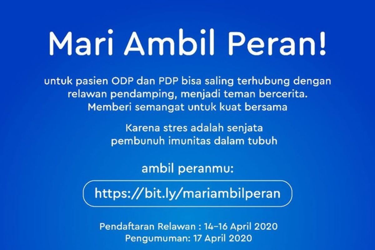 Dibuka pendaftaran relawan "teman ngobrol" buat ODP dan PDP jalani masa karantina