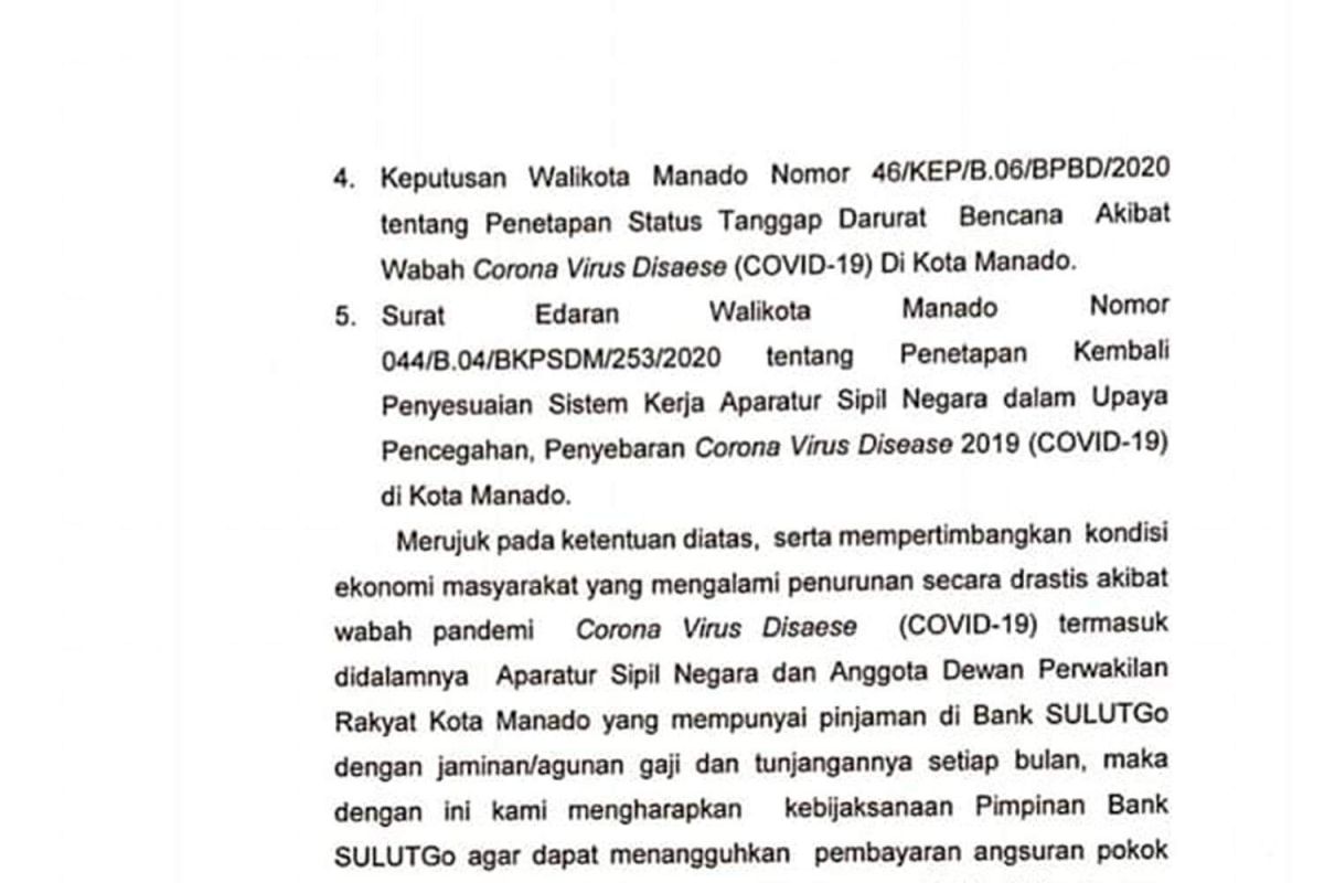 Wali Kota Manado surati BSG minta penangguhan pembayaran kredit ASN-DPRD