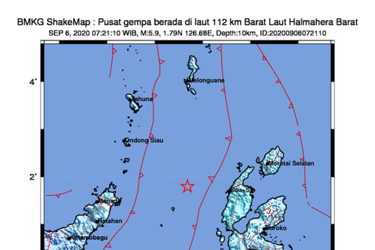 Gempa magnitudo 5,9 mengguncang Halmahera Barat