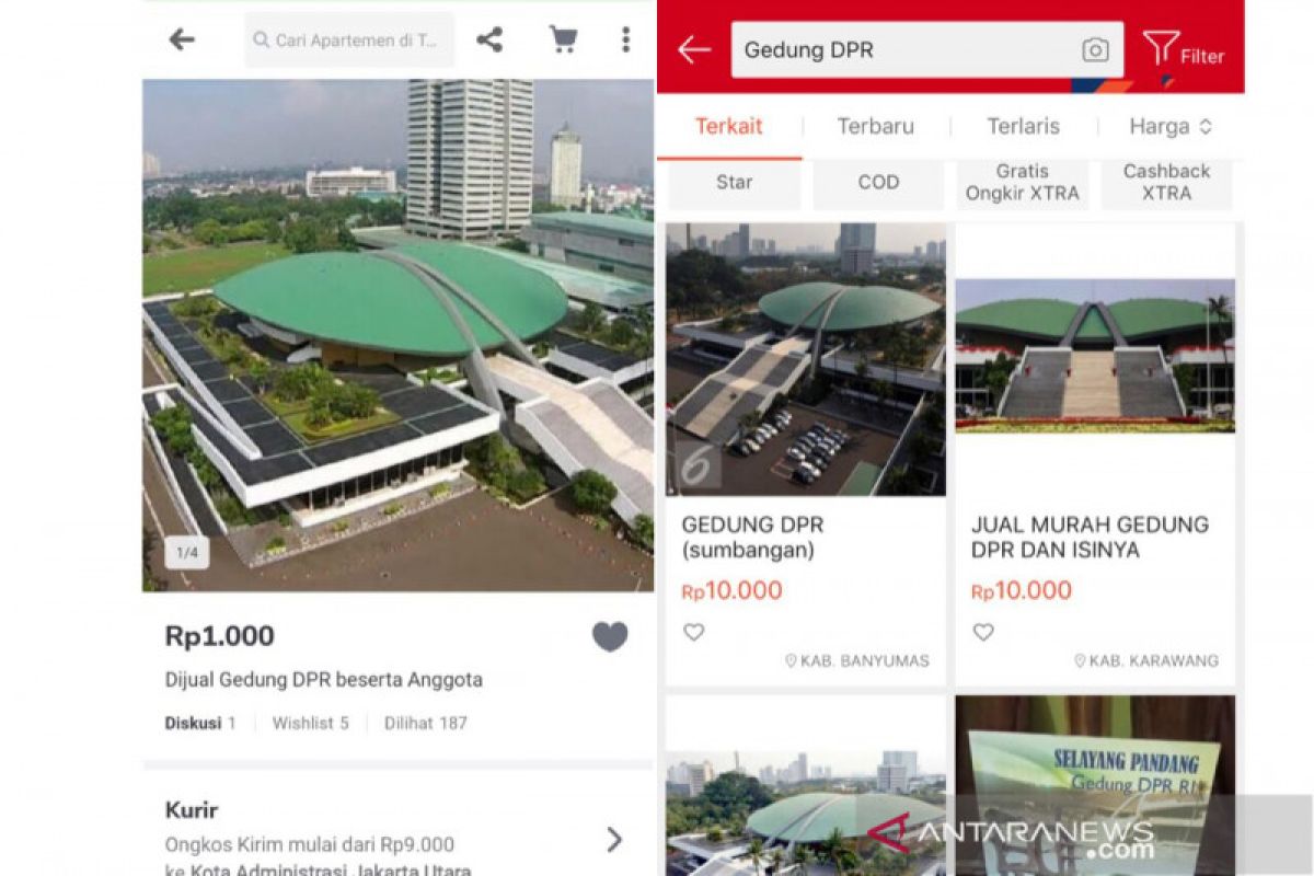 Tokopedia tindak tegas pelapak jual Gedung DPR