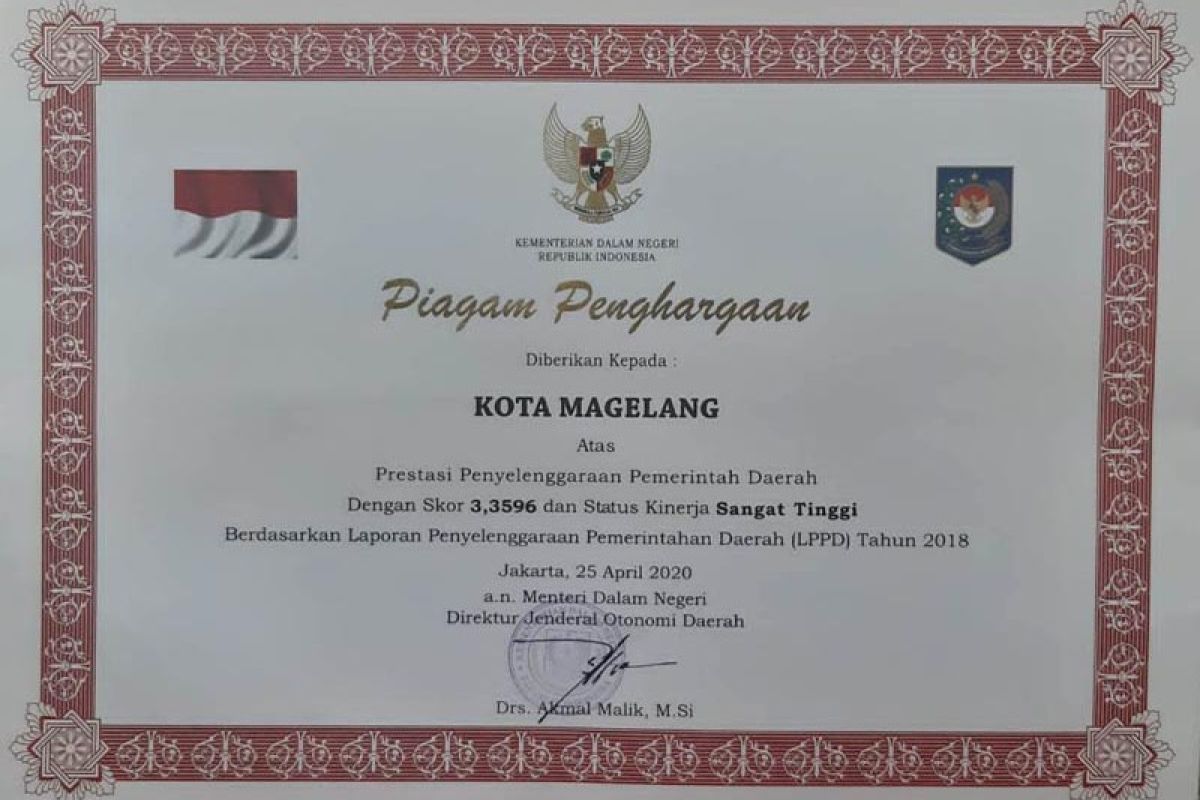 Kota Magelang terima penghargaan LPPD dengan status kinerja sangat tinggi