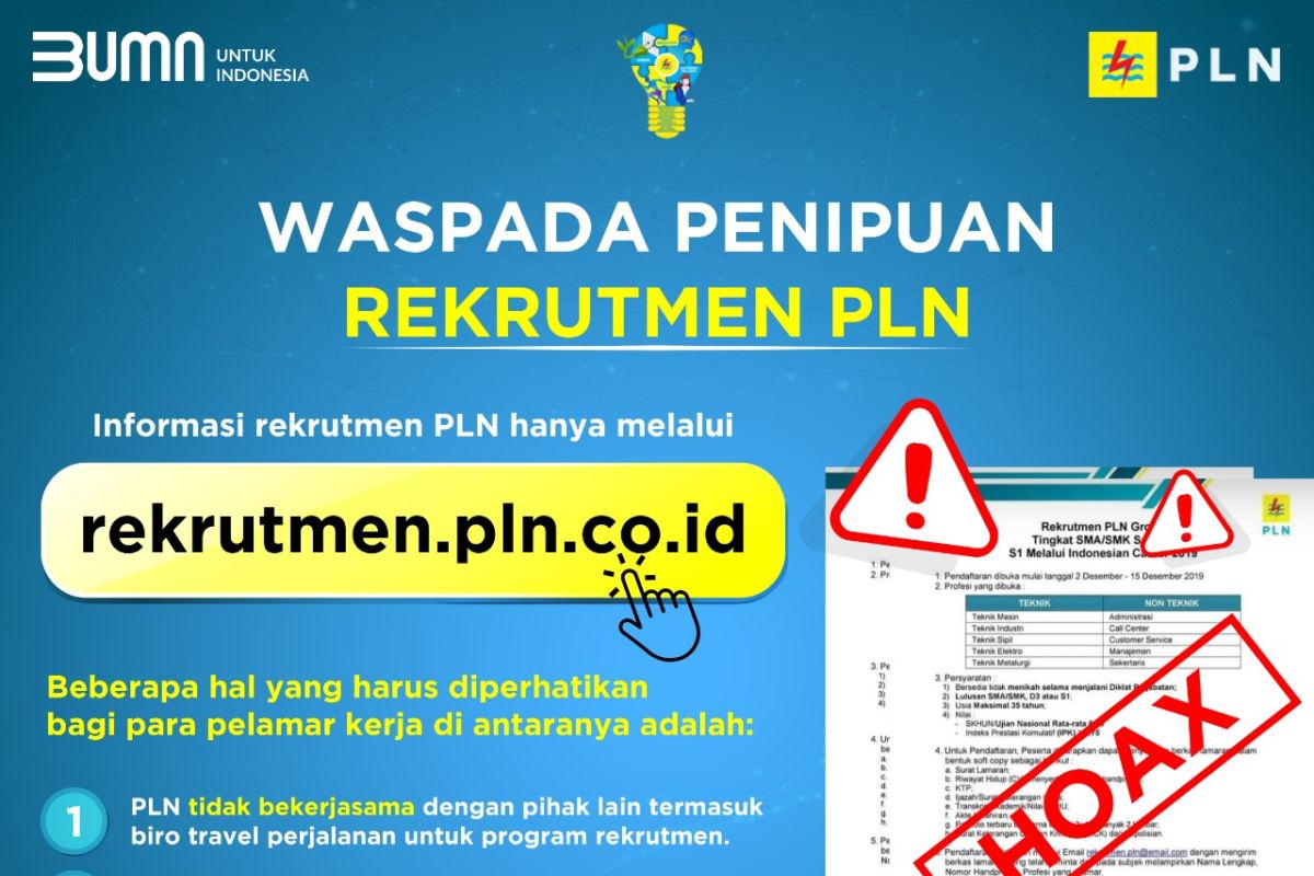 Beredar situs lowongan kerja palsu, PLN imbau masyarakat waspada