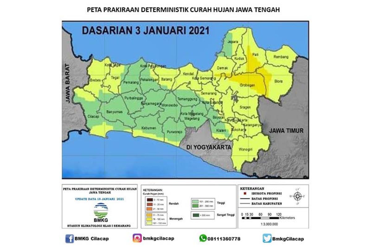 Jateng selatan diprakirakan masih berpotensi hujan lebat hingga akhir Januari