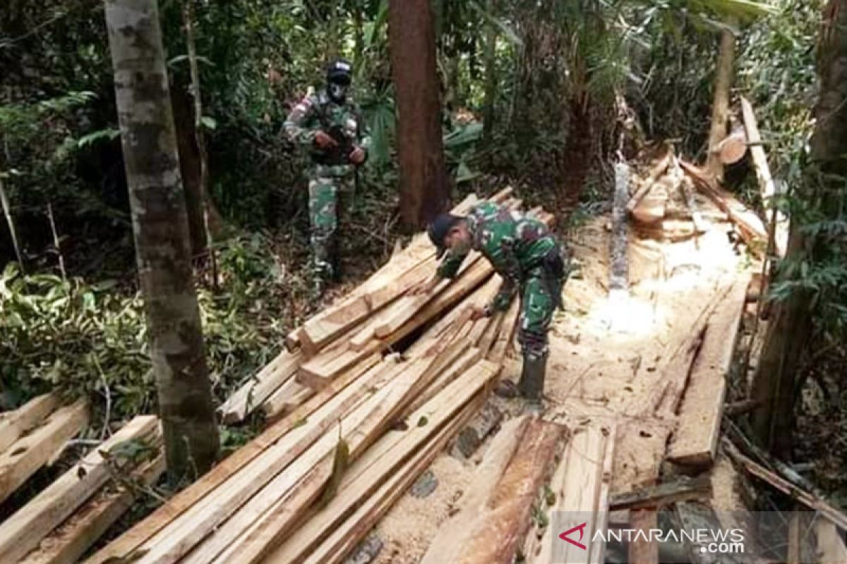 Anggota Satgas Pamtas Kapuas amankan kayu olahan ilegal di perbatasan