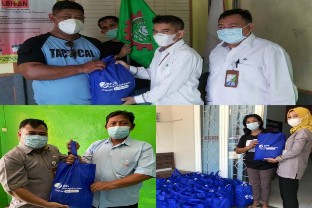 May Day, BPJAMSOSTEK Semarang Pemuda bagikan paket sembako ke buruh.