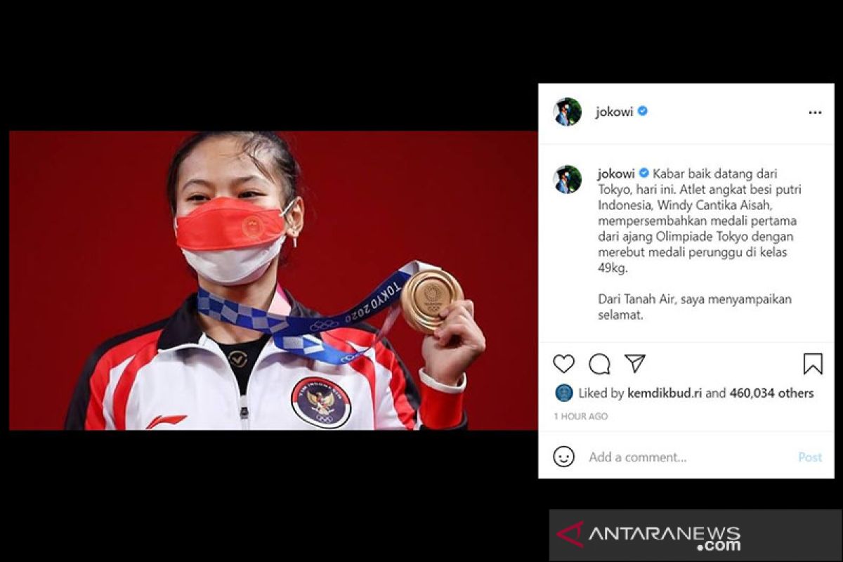 Jokowi ucapkan selamat buat lifter Windy Cantika peraih medali pertama di Olimpiade Tokyo