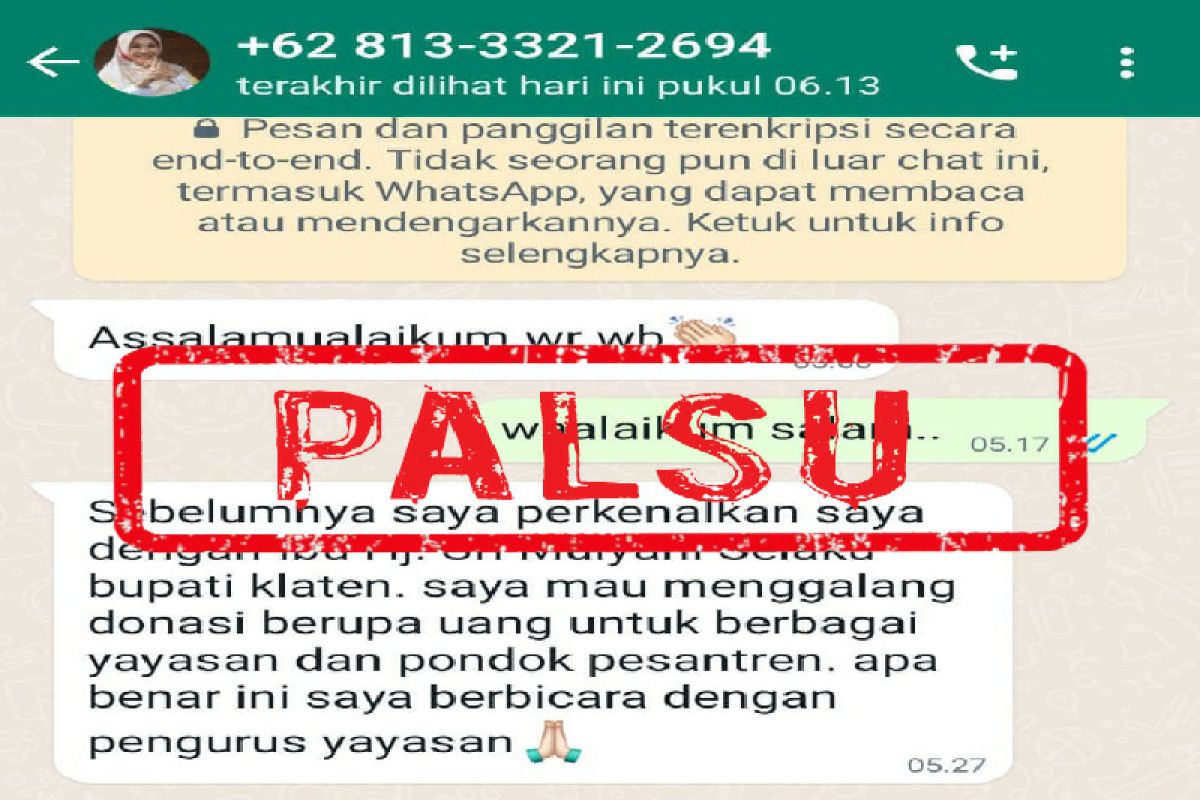 Akun dipalsukan, Beredar foto profil Bupati Klaten disalahgunakan via WA