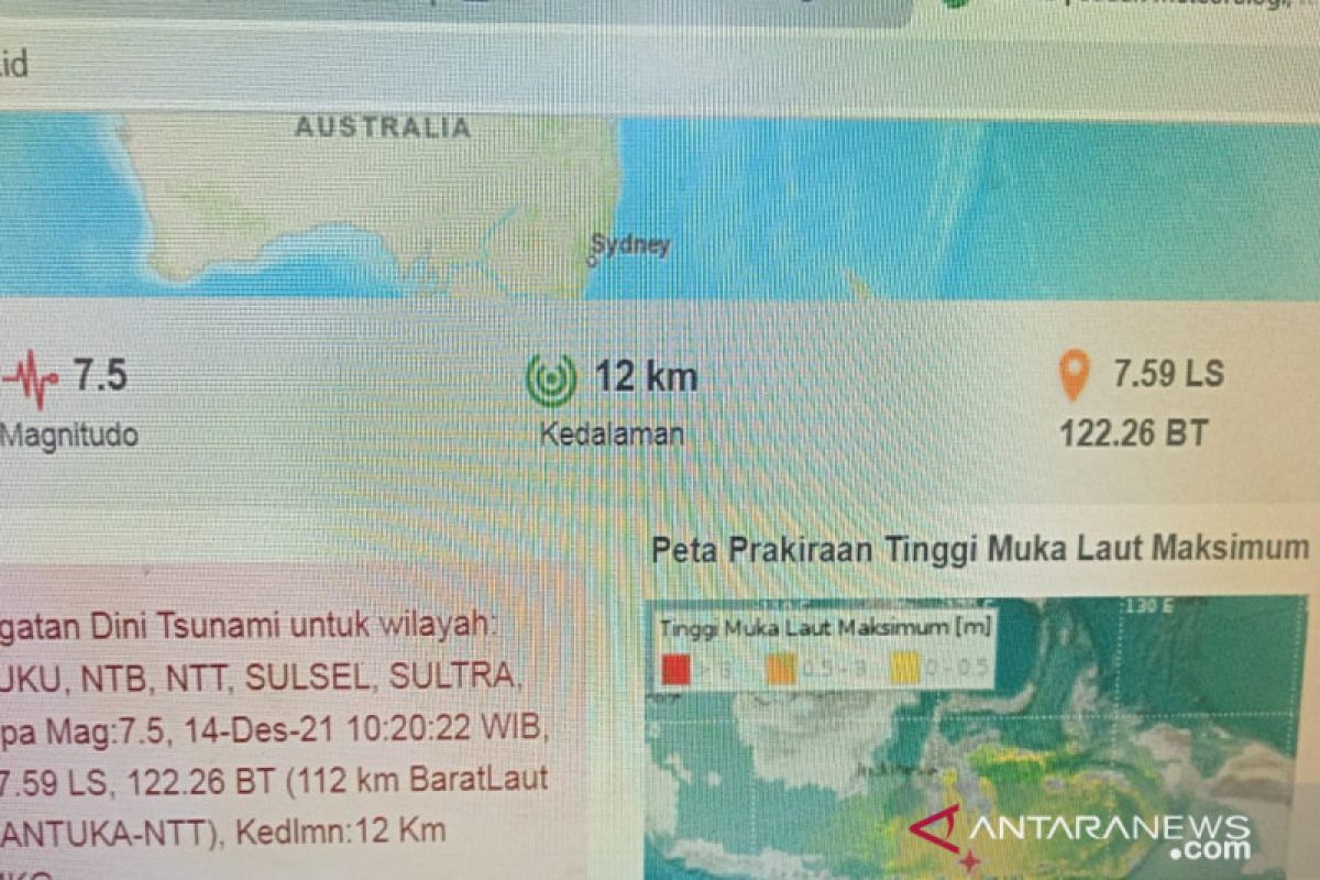 Gempa berkekuatan  7,5 magnitudo terasa di Makassar