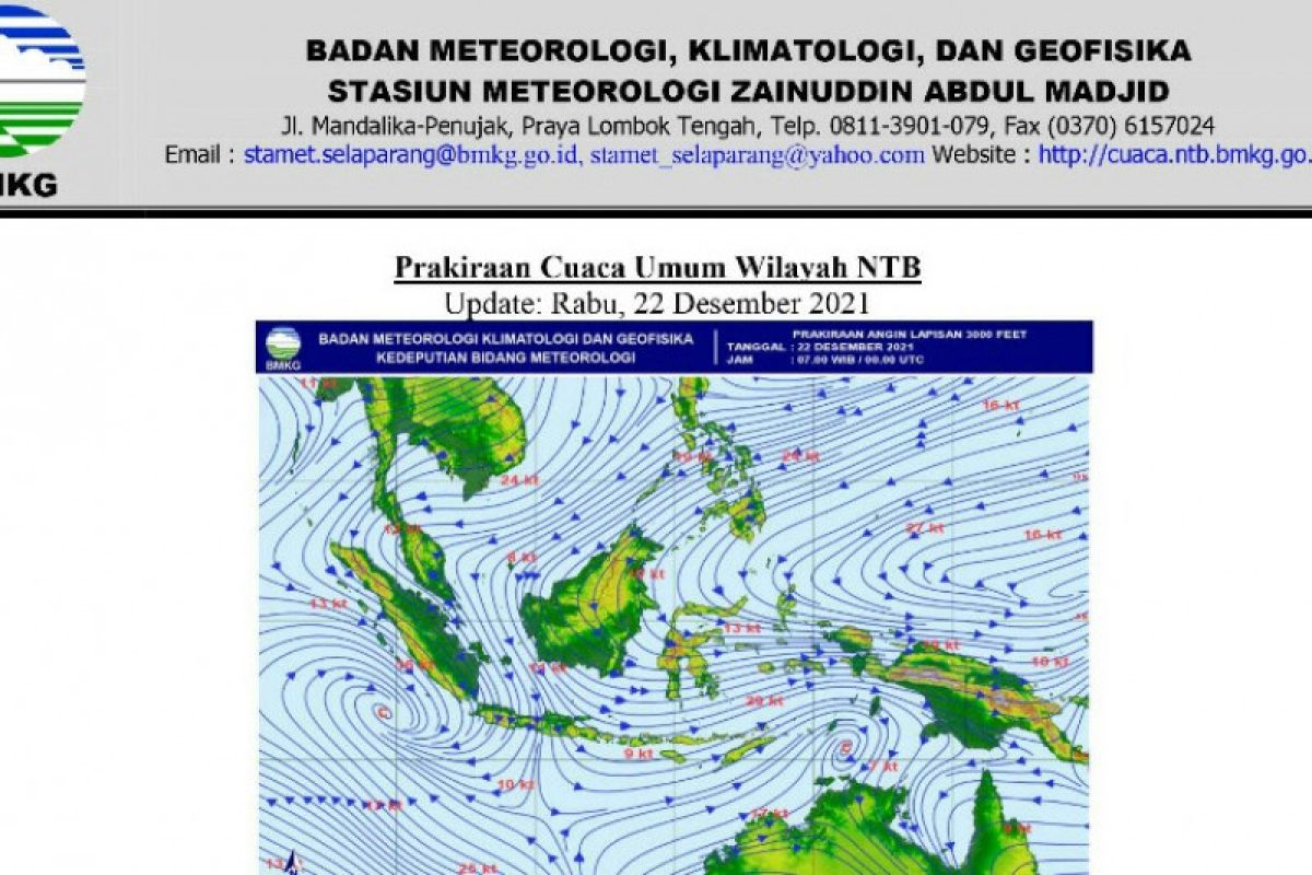 Sepekan ke depan NTB diprediksi hujan sedang dan lebat