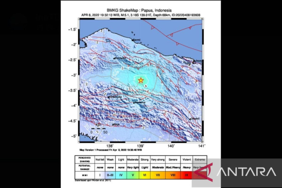 Papua diguncang gempa bumi Magnitudo  5,1