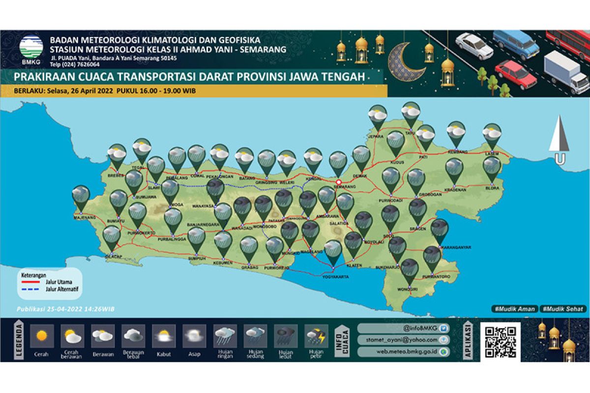 BMKG imbau pemudik waspada potensi hujan di jalur selatan  Jateng