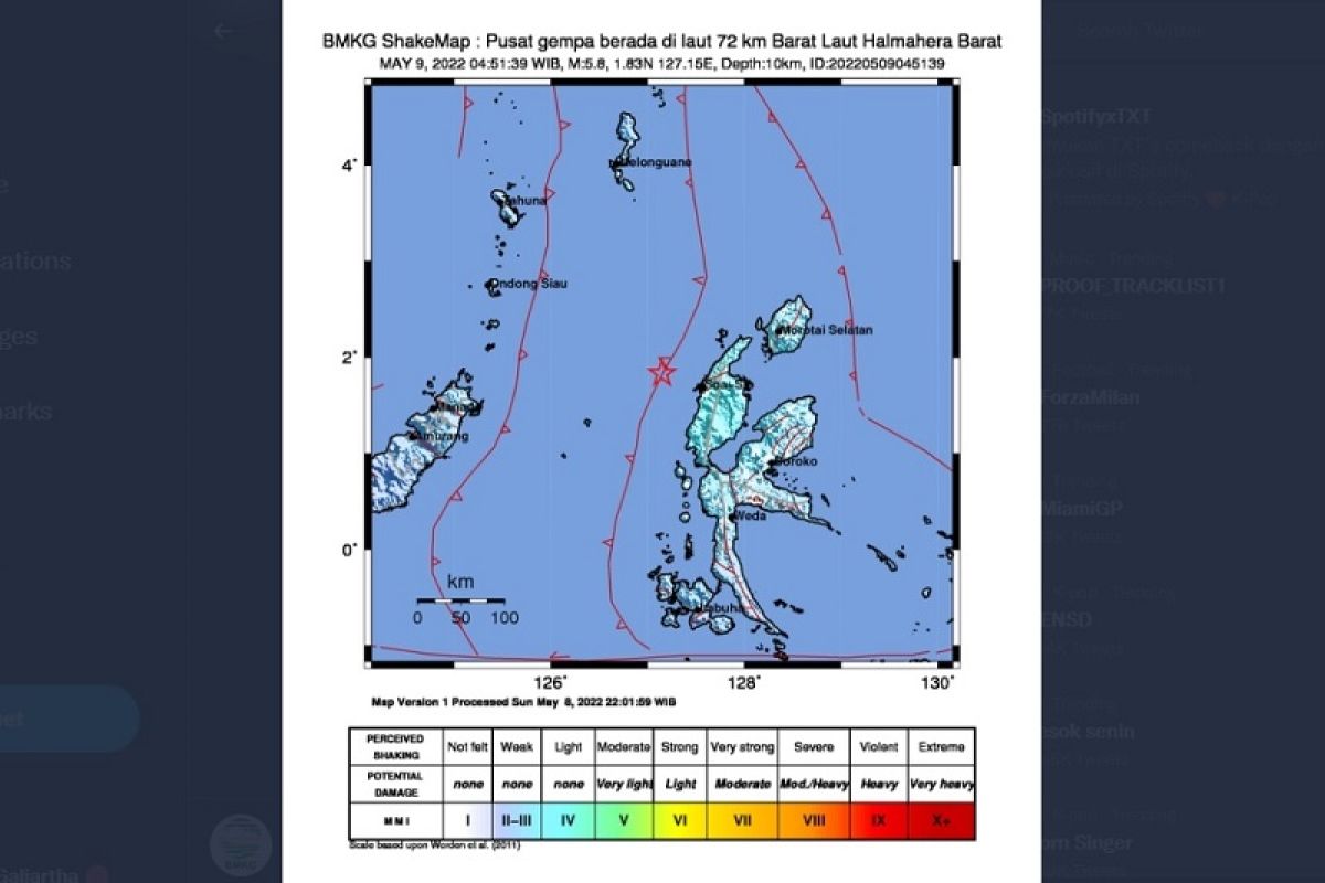 Gempa magnitudo 5,8 guncang perairan Halmahera Barat Maluku Utara