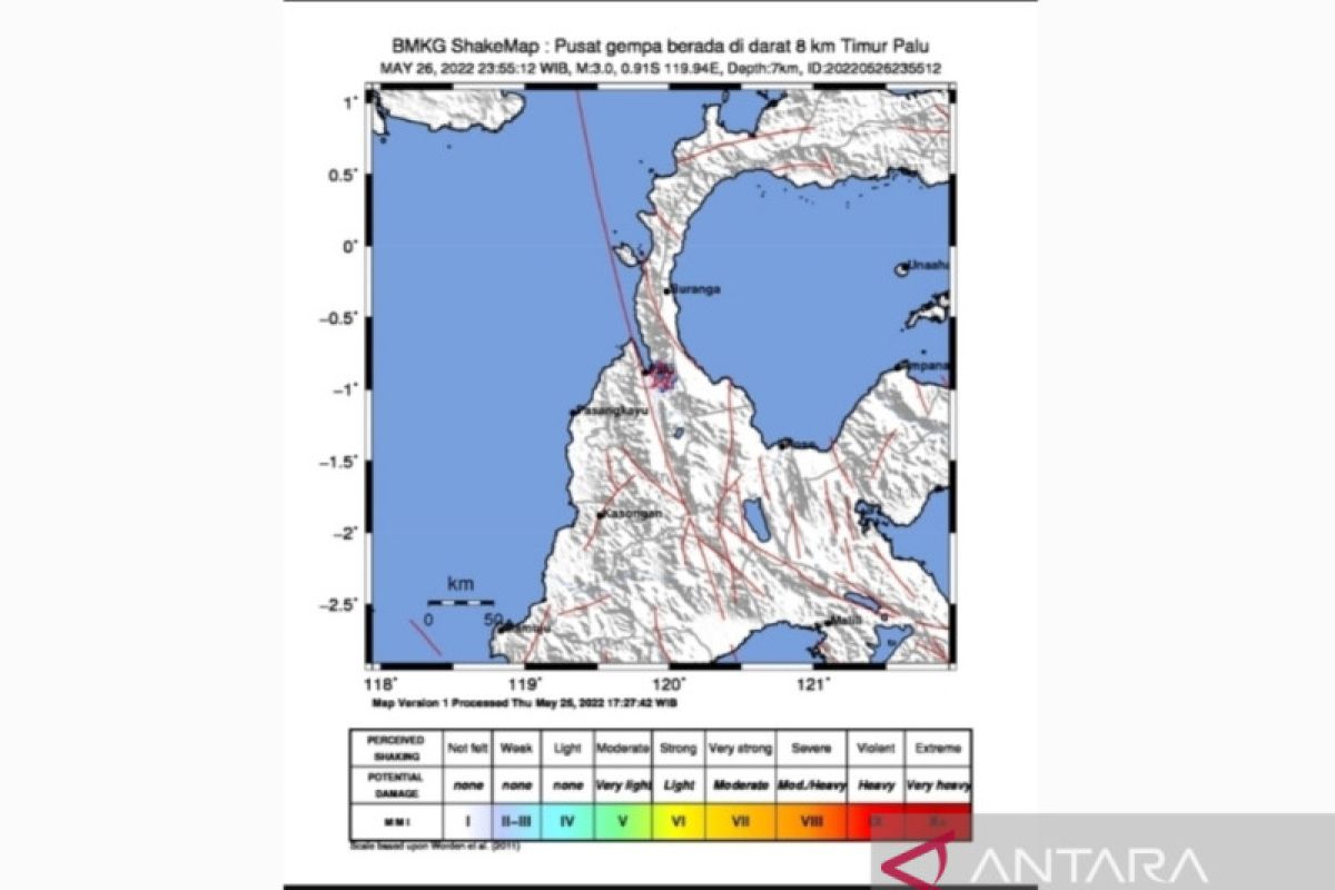 Gempa dangkal magnitudo 3,0 guncang Palu Sulteng