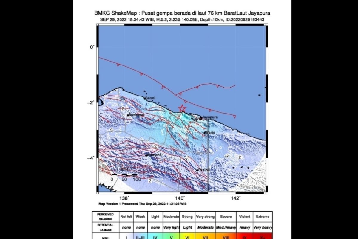 Gempa magnitudo 5,2 guncang Jayapura Papua