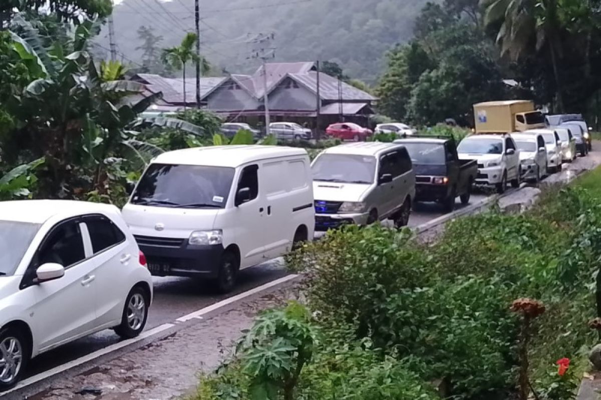 Ratusan kendaraan terjebak macet di Lintas Padang-Bengkulu akibat pohon tumbang