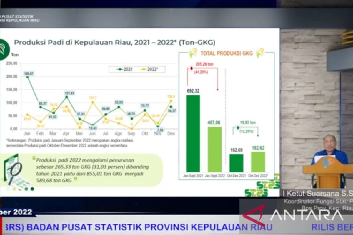 BPS catat produksi padi di Kepri hingga September capai 407,06 ton