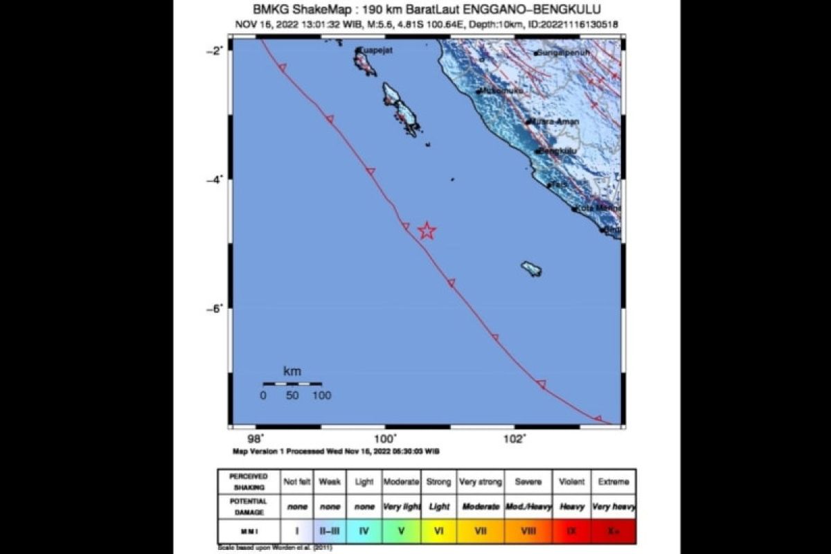 BMKG: Gempa berkekuatan magnitudo 5,6 guncang Enggano Bengkulu