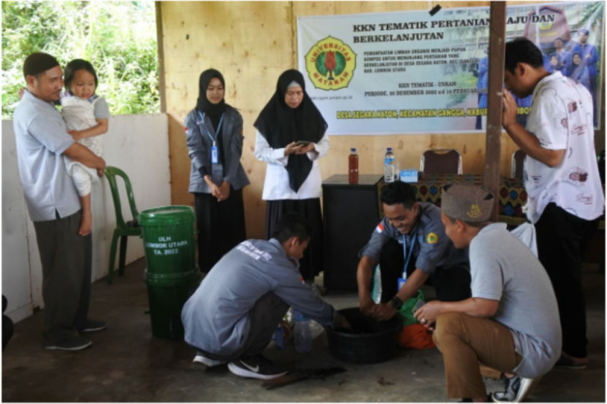 Mahasiswa Unram olah limbah organik jadi pupuk kompos di Desa Segara Katon