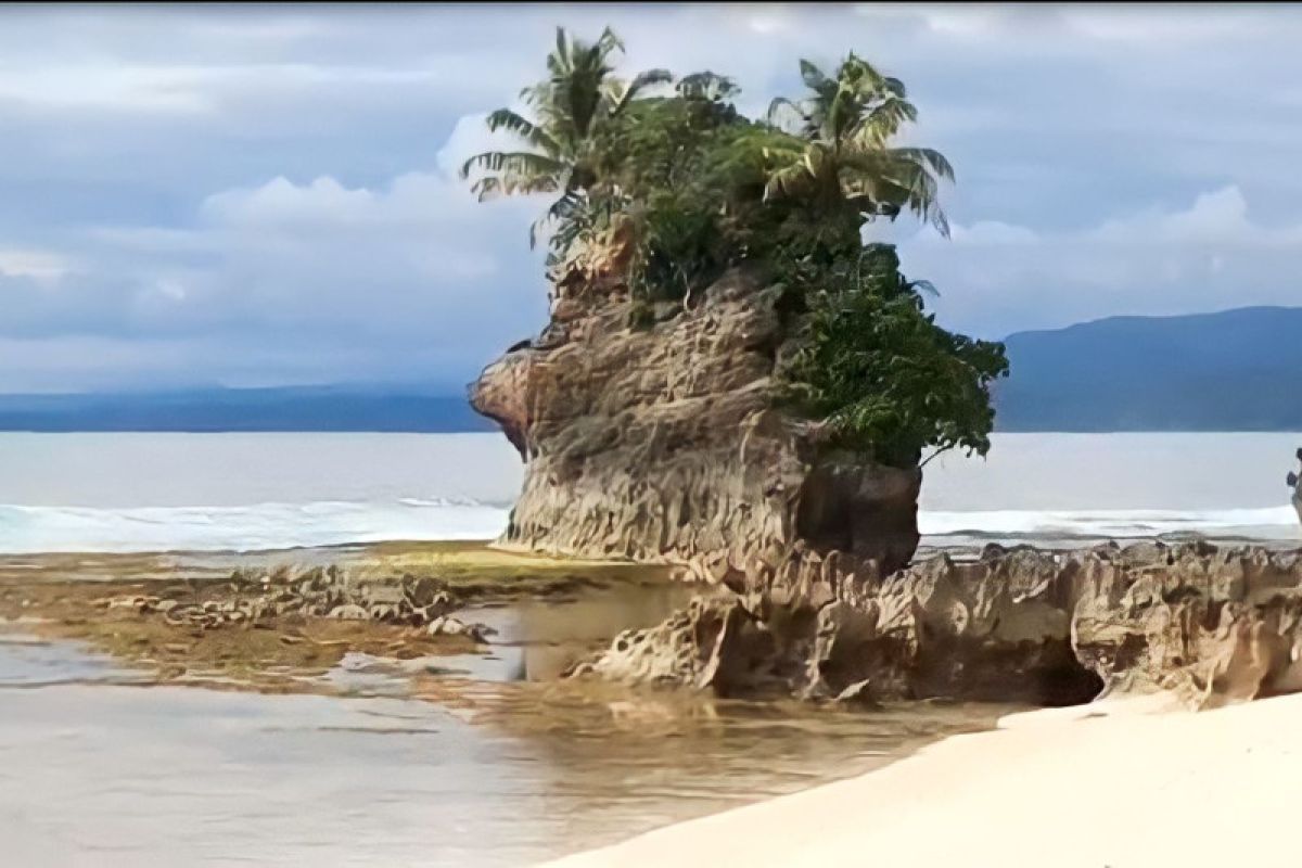 Indahnya Pantai Batu Guri Pesisir Barat dengan view batu karang