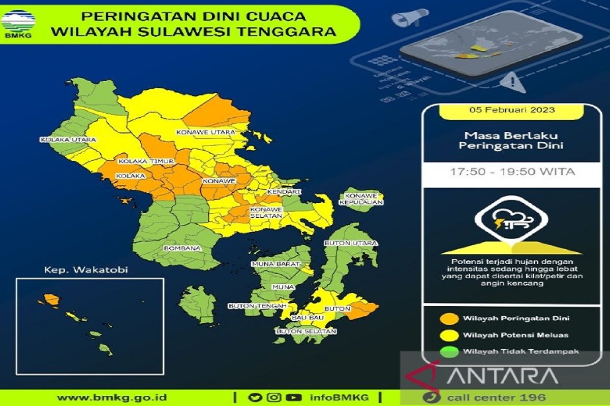 BMKG Kendari prakirakan Kabupaten Wakatobi hujan ringan