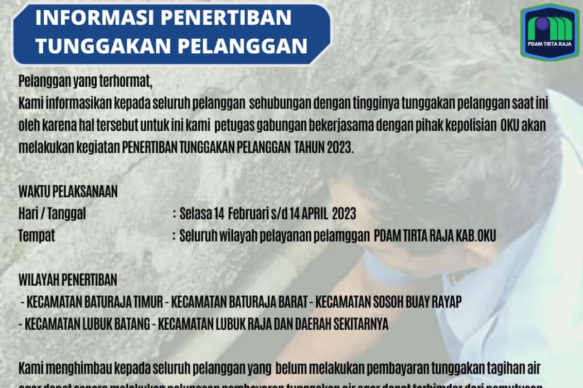 PDAM OKU tertibkan ribuan pelanggan tunggak iuran air bersih