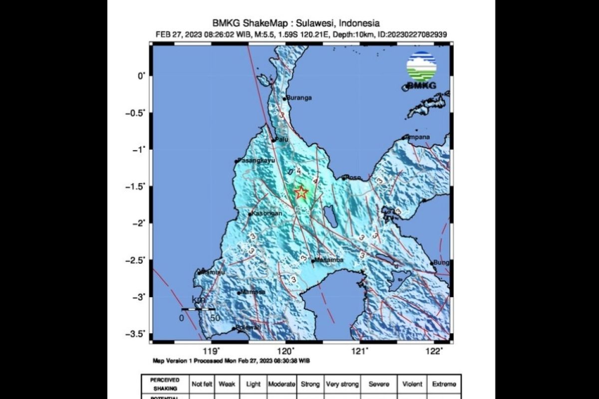 Gempa magnitudo 5,5 terjadi di tenggara Sigi Sulawesi Tengah