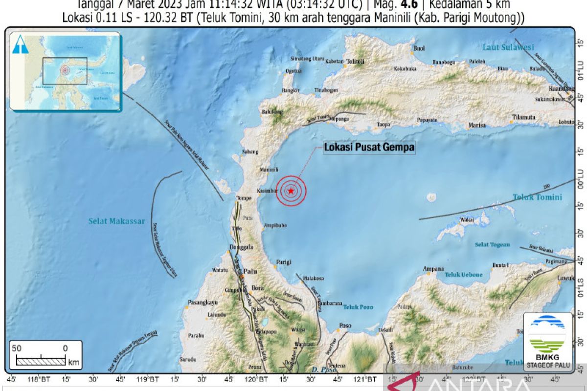 Gempa magnitudo 4,6 guncang Parigi Moutong Provinsi Sulteng