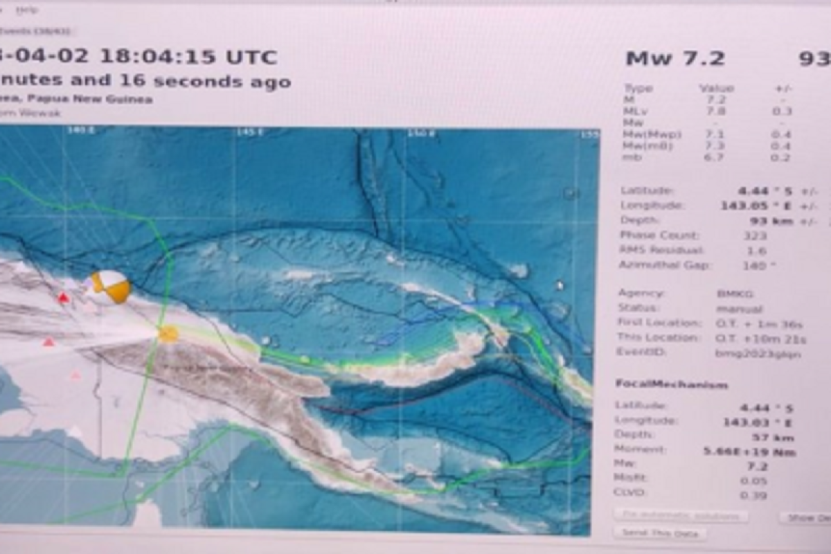 Gempa berkekuatan M 7,2 Papua Nugini tercatat jaringan seismik BMKG