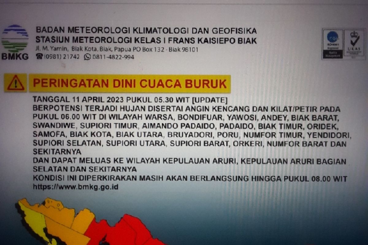 BPBD ingatkan warga Biak waspadai perubahan cuaca