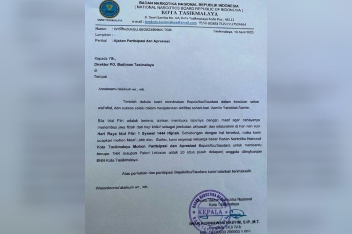 Buntut minta THR, BNN Jabar copot Kepala BNN Tasikmalaya