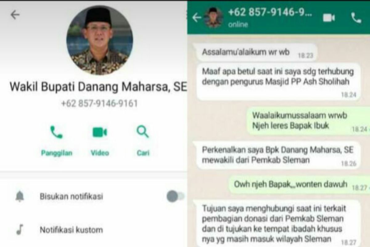 Foto Wakil Bupati Sleman dibajak orang untuk penipuan