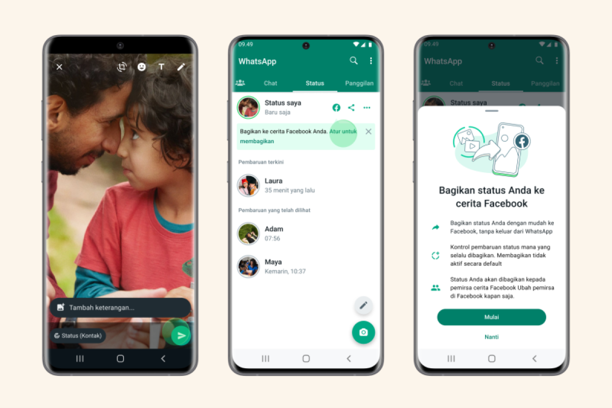 WhatsApp permudah bagikan status ke Facebook Story