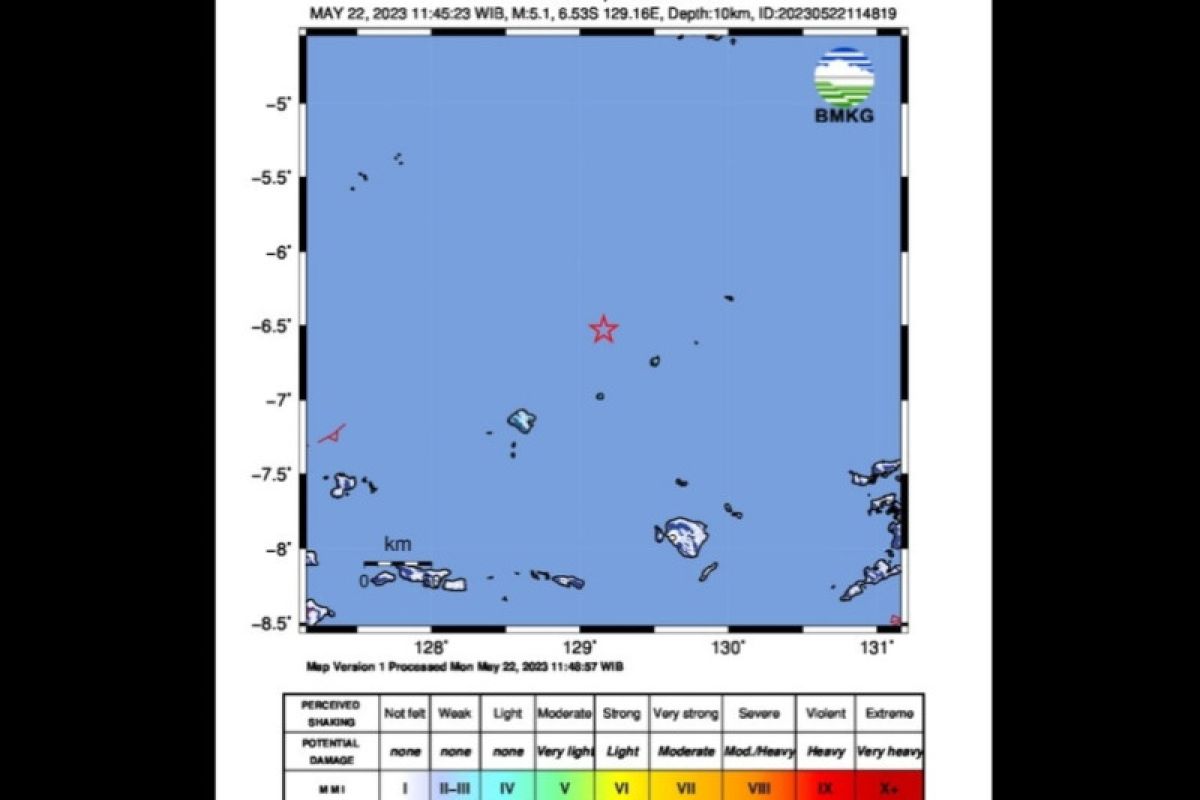 Gempa bumi terkini magnitudo 5,1 guncang laut Banda