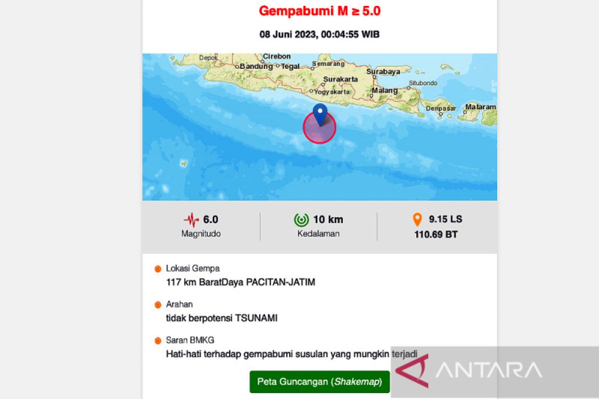 Gempa magnitudo 6,0  di Jatim, cuitan warga di twitter saling kasih info