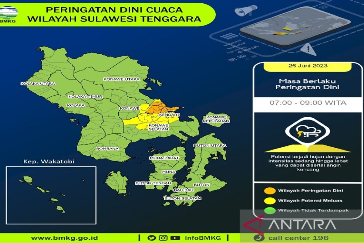 Tiga wilayah di Sultra masih berpotensi hujan