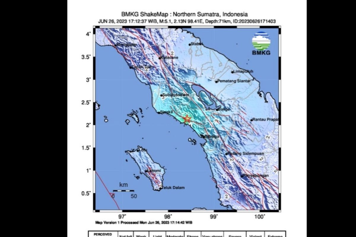 Gempa magnitudo 5,1 guncang wilayah Sumatera Utara