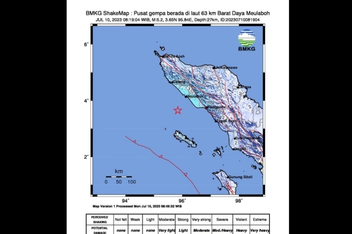 Gempa bumi guncang pantai barat daya Meulaboh