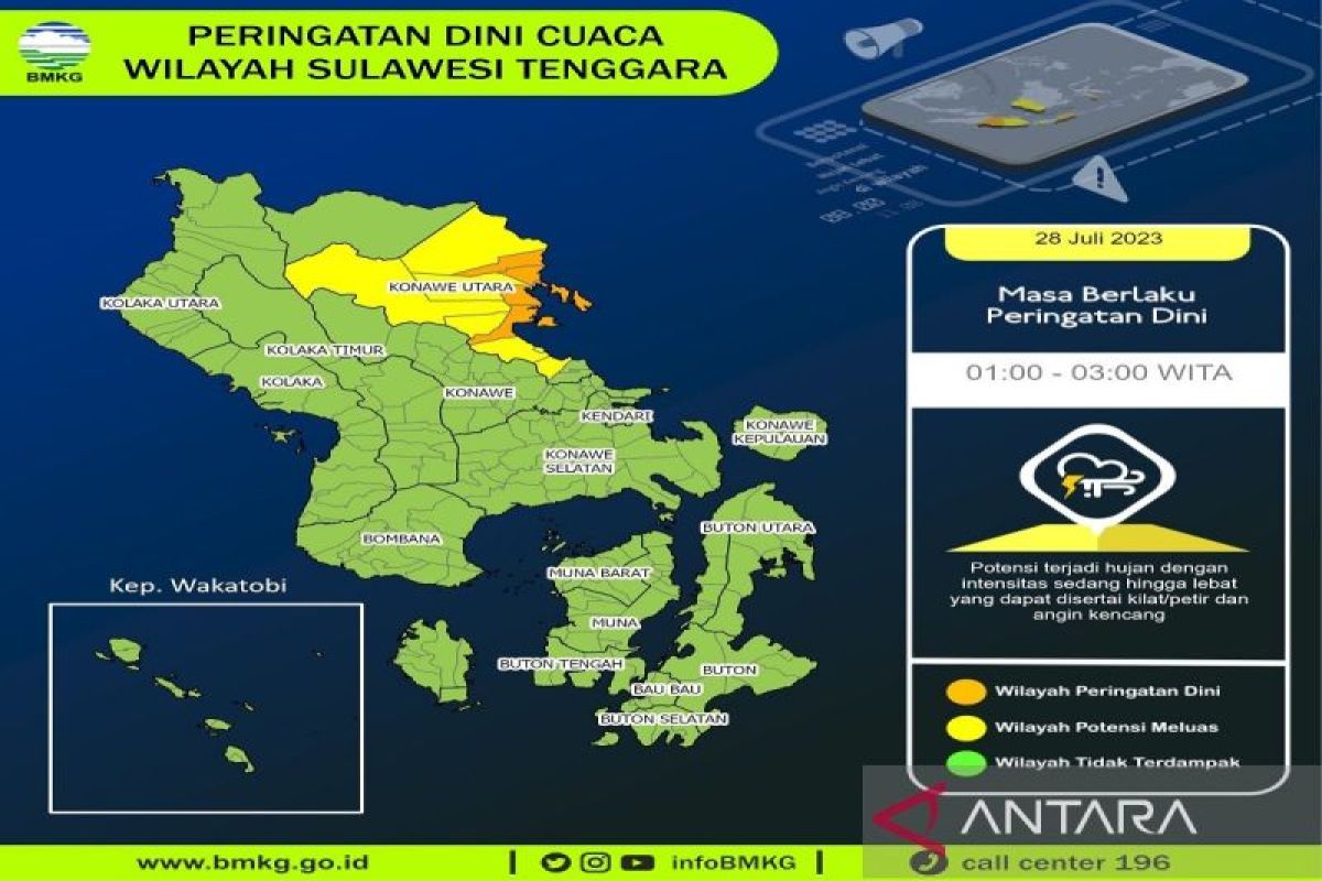 BMKG Kendari prediksi terjadi hujan sedangdi Konawe Utara