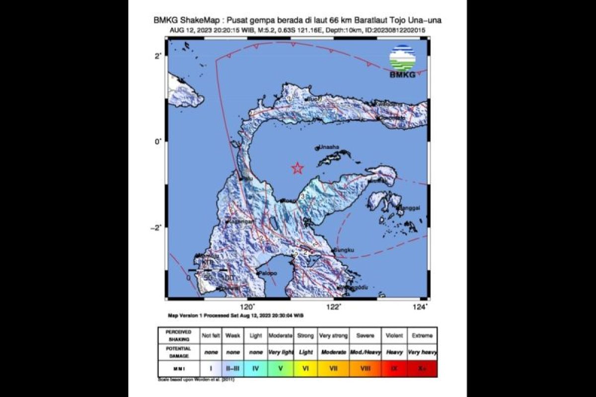 Gempa magnitudo 5,2 guncang barat laut Tojo Una Una